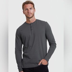 True Classic Dark Gray Long Sleeve Henley T-shirt